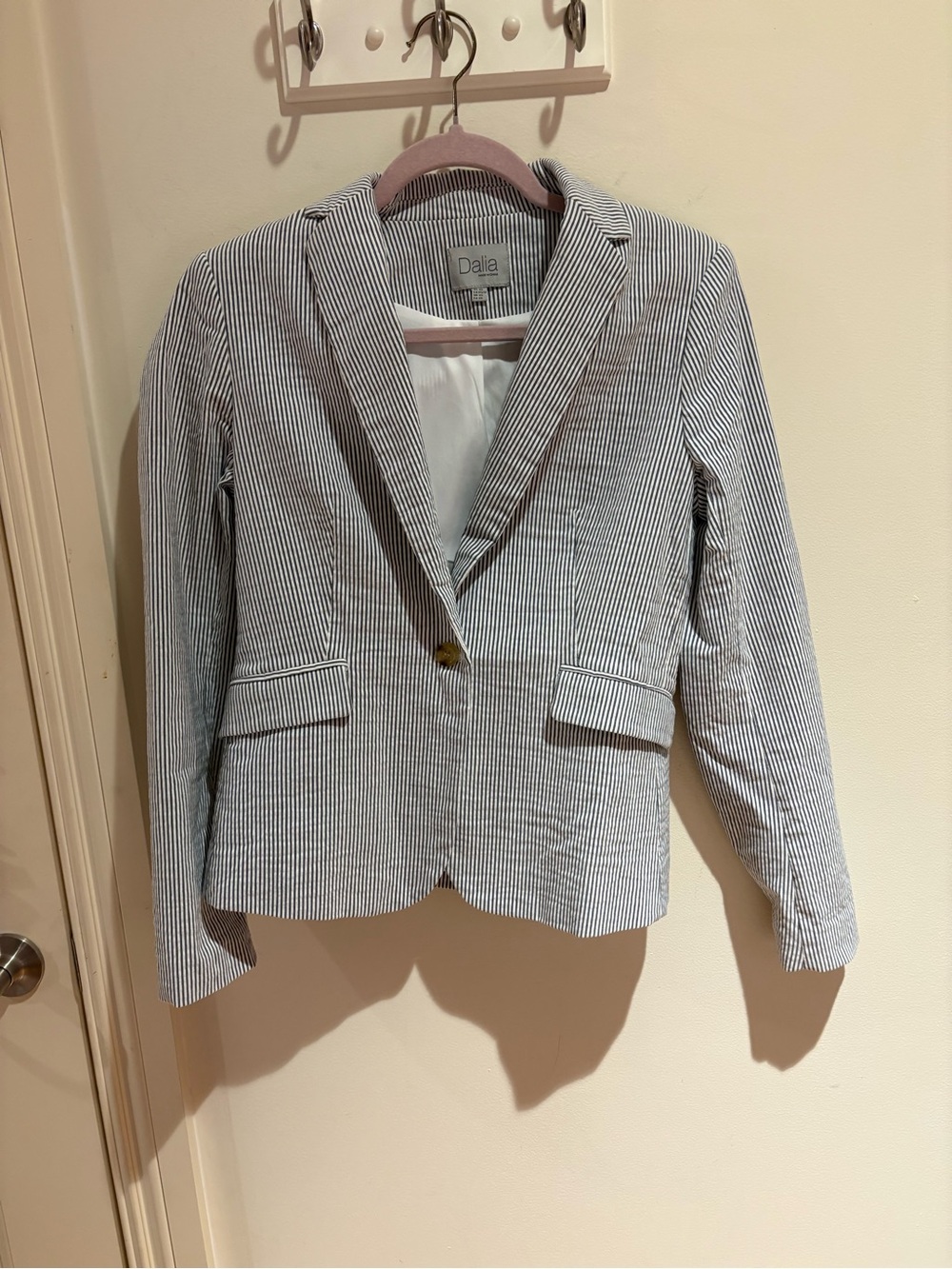 Dalia Pinstriped Blue and White Single-Button Blazer